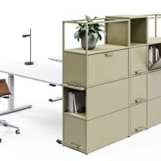 Embru eQ Desk Modul als Stauraum und Arbeitsplatztrennung im Büro