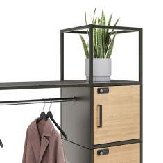Detail der Embru eQ Garderobe mit abschliessbarem Locker und Pflanzmodul