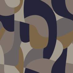 Object Carpet Shape Teppichdesign mit abstrakten Bogenformen in Dunkelblau, Grau, Beige und Braun