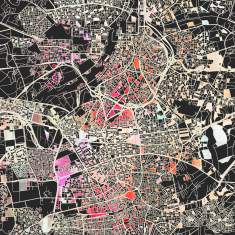 Object Carpet Maps Teppichdesign mit abstrakter Stadtkarte und farblich hervorgehobenen Flächen