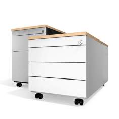 Mauser line Rollcontainer in zwei Ausführungen mit unterschiedlichen Abdeckplatten und grifflosen Fronten