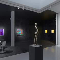 ERCO Minirail 48V Stromschienensystem zur Akzentbeleuchtung von Kunstwerken in einem Ausstellungsraum