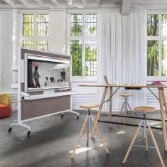 Girsberger Alteo Wall mit integriertem Monitor als mobile Präsentationswand in einem Workshopbereich