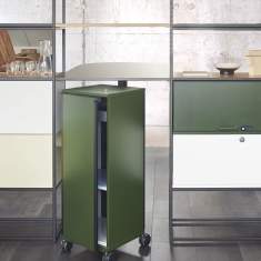 Embru eQ Caddy Rollcaddy als mobiler Stauraum zwischen modularen Regalsystemen