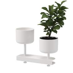 Tischpflanzgefäß Skandiform Allé Mini desk – weiße Ausführung mit zwei erhöht angeordneten Pflanztöpfen auf kompakter Basis