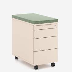 Rollcontainer Nowy Styl K42 mit grifflosen Schubladen, Rollen und gepolsterter Sitzauflage