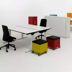Rollcontainer Büro bunt Büroschrank auf Rollen Bürocaddy farbig, rot, gelb, blau, Zurbuchen, Caddies