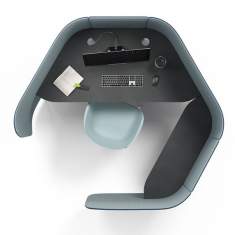 Schreibtisch mit Akustik Stellwand, abgeschirmter Arbeitsplatz Steckdosen Büromöbel Tisch Brunner, Akustik Stellwand cellular