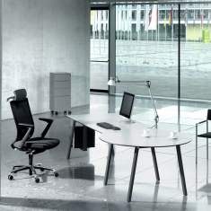 Schreibtisch mit Besucherplatte, Besprechungsplatte modern, Leuwico, TUNE Arbeitstische
