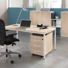 Büro Schreibtische 4-Fuss Gestell weiss Tischplatte Kunstharz Holzstruktur, | Palmberg, Schreibtisch INTRO•TEC