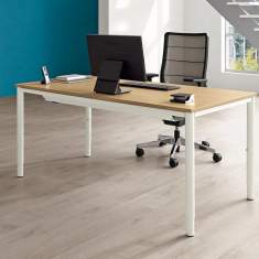 Schreibtisch4-Fuss Gestell Rundrohr weiss Tischplatte Holz Büro | Büroschreibtisch weiss Holz, Palmberg, Schreibtisch SINAC