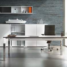 Design Chef Schreibtisch verhromt weiss | Exklusiver Chefschreibtisch,  Palmberg, Schreibtisch SYSTO•TEC