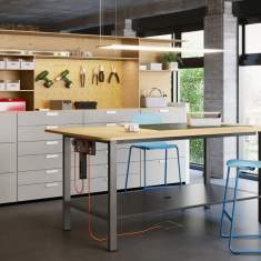 Team-Tisch Holz Arbeitstisch Stehtisch Büro Konferenztisch Büromöbel Konferenztische Steelcase FrameFour WorkBench