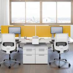 Weißer Schreibtisch Akustiktrennwand gelb, Team-Tisch Büro Team-Tische Großraumbüro Büromöbel , Steelcase, FrameFour Bench