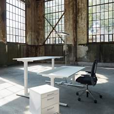 Schreibtisch höhenverstellbar Sitz-Stehtisch ergonomische Büromöbel weiß, Echo, Sitz-/Stehtisch Cubos Plus