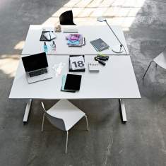 Schreibtisch höhenverstellbar Sitz-Stehtisch ergonomische Büromöbel weiß, Echo, Sitz-/Stehtisch Cubos Plus
Doppelarbeitsplatz
