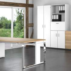 Chefschreibtisch höhenverstellbar Holz, Cheftisch Büro, Schreibtisch Exklusiv, Design Bürotisch, Leuwico, iMOVE-F Sitz-/Stehtische