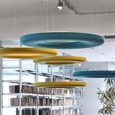 Ein rundes Akustikpaneel dECKENABSORBER, BuzziSpace, Akustikelemente BuzziDonut