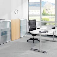 Sideboard Büro Aktenschrank, Holz, Glas, Schiebetüren, Hund, Creation 25