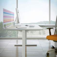 Schreibtisch T-Fuss, Schreibtischmit Rückwand, Bürotisch, Arbeitstisch, Designer Schreibtische, HAWORTH, T_up Bürotisch