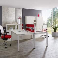 Weißer Schreibtisch modern Büromöbel Schreibtische weiß Teamtisch Sichtschutz Akustik Tisch, fm Büromöbel, all in one - fm 33