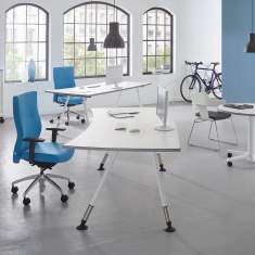Weißer Schreibtisch modern Büromöbel Schreibtische abgerundet weiß Metallfüße fm Büromöbel, all in one - fm 44