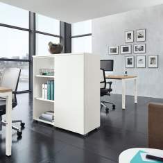 Büroschrank weiss, Schiebetüren, fm Büromöbel, Clear Wechseltürenschränke