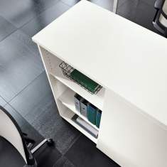 Aktenschrank weiss, Holz, Kunststoff, Schiebetüren, fm Büromöbel, Clear