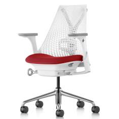 Design Bürostuhl rot Bürostühle mit Armlehnen, Exklusiv Netzrücken weiss Herman Miller, SAYL Bürodrehstuhl