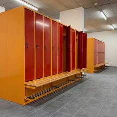 Garderobenschrank orange Garderobenschränke Stahl Design Garderoben mit Sitzbank