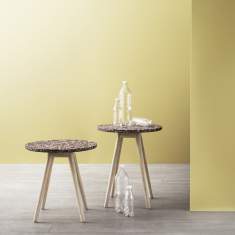Designer Beistelltisch Holz Beistelltische rund Tischplatte Plastik Skandiform Tinnef