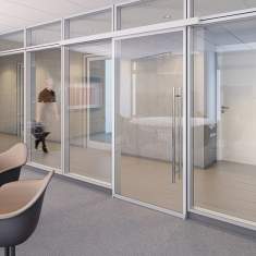 Trennwand Büro Raumteiler Akustikelemente Goldbach Kirchner Ganzglas-Schallschutz-Schiebetür