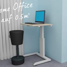 höhenverstellbarer Einsäulentisch Home Office Stehhocker Mickey Leuwico Das kleinste ergonomische Home Office der Schweiz