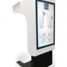 Rednerpult mit einem 32 Zoll Front-Display.
Elektrisch höhenverstellbares KANZLER Rednerpult barrierefrei Rednerpulte weiss Riesenrat