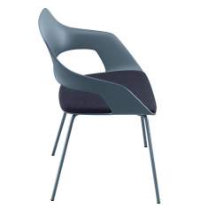 Wilkhahn Occo Stuhl mit Kunststoff-Sitzschale und gepolstertem Sitz in Blau, Metall-Vierbeingestell, Seitenansicht