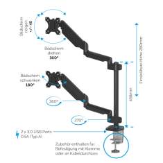 Monitorhalter Tischhalterungen Monitorhalterungen Fellowes Platinum Series vertikaler Doppelarm - Schwarz