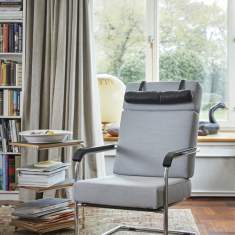 Loungesessel grau Sessel mit Armlehnen Lounge Klassiker Freischwingestell Embru Moser Hochlehner