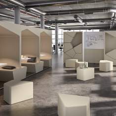 grau Lounge Büro Sitzmöbel Modulare Sitzgruppen abgeschirmte Raumelemente Arbeitsplatz Konferenzplatz Schrankkoje Werner works Parkour