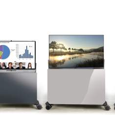 Designmöbel für Displays fahrbar Bildschirmschrank mit TV-Liftsystem Kommunikationstechnik Vistono Solo