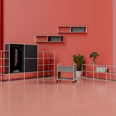 Regalsysteme modular Regale Raumteiler Garderobenelemente Boxen Palmberg P5 Regalsystem