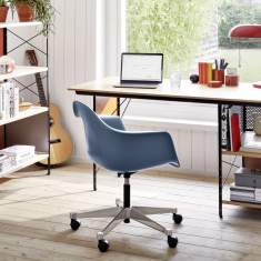 Bürostuhl blau Schalenstuhl mit Rollen, Bürodrehstuhl, vitra Eames Plastic Armchair RE PACC