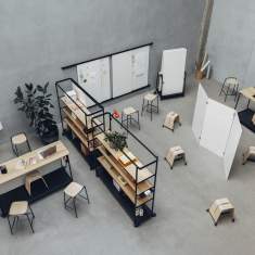 Brunner boards Regal als Raumteiler in agiler Arbeits- und Projektzone