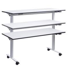 Projekttisch mit Sitz-Steh-Funktion auf Rollen klappbar Schreitisch Klapptisch fahrbar Klapptische Whiteboard Tisch Hüba PROJECT H