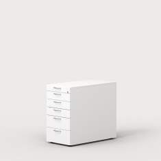 kleiner Büroschrank abschließbar Bürokurpus weiss Anstellcontainer Leuwico, desk add Container
