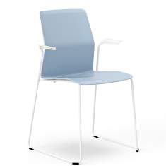 Besucherstuhl mit Armlehnen Besucherstühle blau Konferenzstühle Cafeteria Stühle Kuffengestell Kinnarps Leia